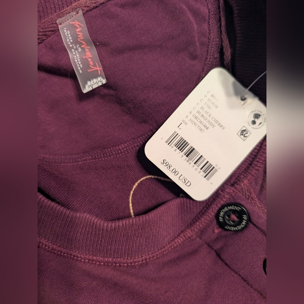 Free People Movement Plum Now Or Never Henley Sweatshirt*L * NWT - Picture 4 of 4